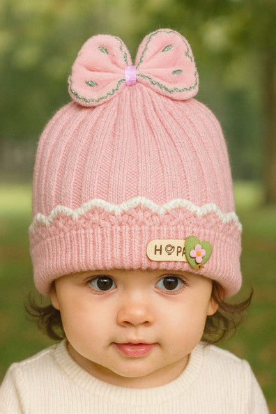 Pink Fashion Happy Baby Knitted Warm Winter Wool Cap (6 Months -3 Years) CP5088D